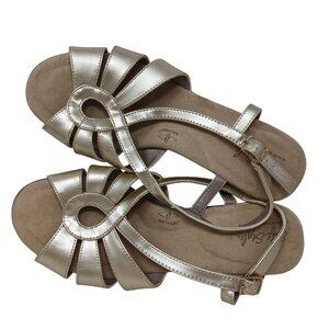 Soft Style By Hush Puppies Gold Wedge Sandals 9.5W Faux Leather Adjustable Strap